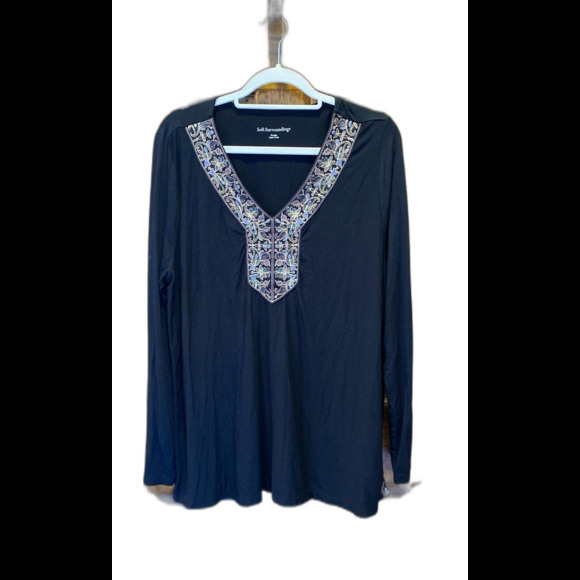 Soft Surround Blouse Plus Size XL Top Black V Neck +Stretch Casual Comfortable - Picture 1 of 8